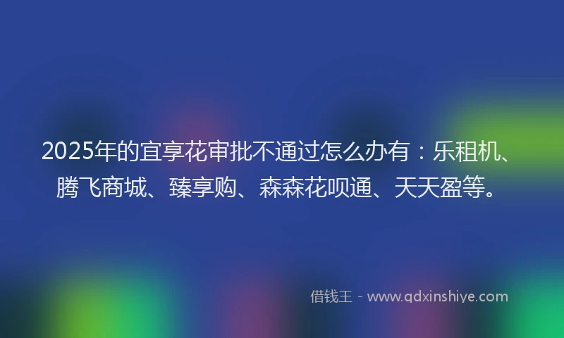 2025年的宜享花审批不通过怎么办有：乐租机、腾飞商城、臻享购、森森花呗通、天天盈等。