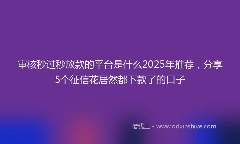 审核秒过秒放款的平台是什么2025年推荐，分享5个征信花居然都下款了的口子