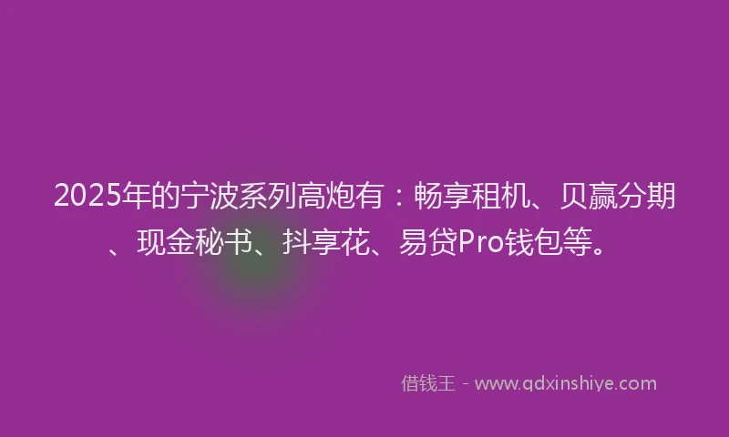 2025年的宁波系列高炮有：畅享租机、贝赢分期、现金秘书、抖享花、易贷Pro钱包等。