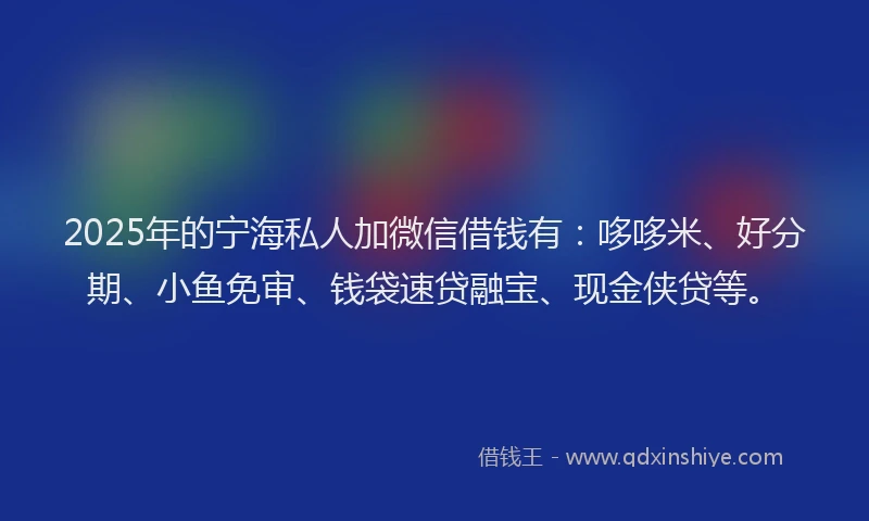 2025年的宁海私人加微信借钱有：哆哆米、好分期、小鱼免审、钱袋速贷融宝、现金侠贷等。