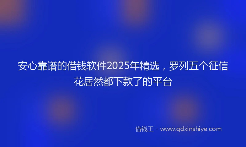 安心靠谱的借钱软件2025年精选，罗列五个征信花居然都下款了的平台