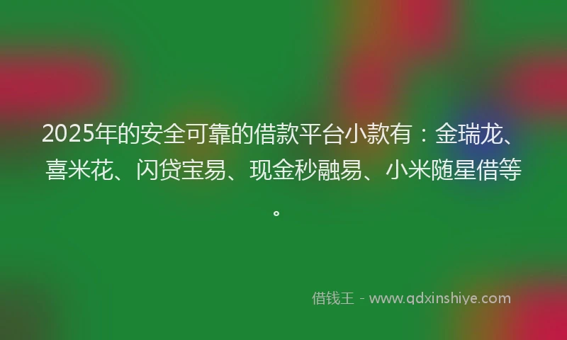 2025年的安全可靠的借款平台小款有：金瑞龙、喜米花、闪贷宝易、现金秒融易、小米随星借等。
