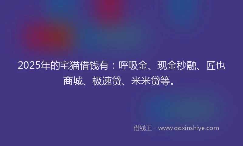 2025年的宅猫借钱有：呼吸金、现金秒融、匠也商城、极速贷、米米贷等。