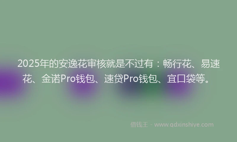 2025年的安逸花审核就是不过有：畅行花、易速花、金诺Pro钱包、速贷Pro钱包、宜口袋等。