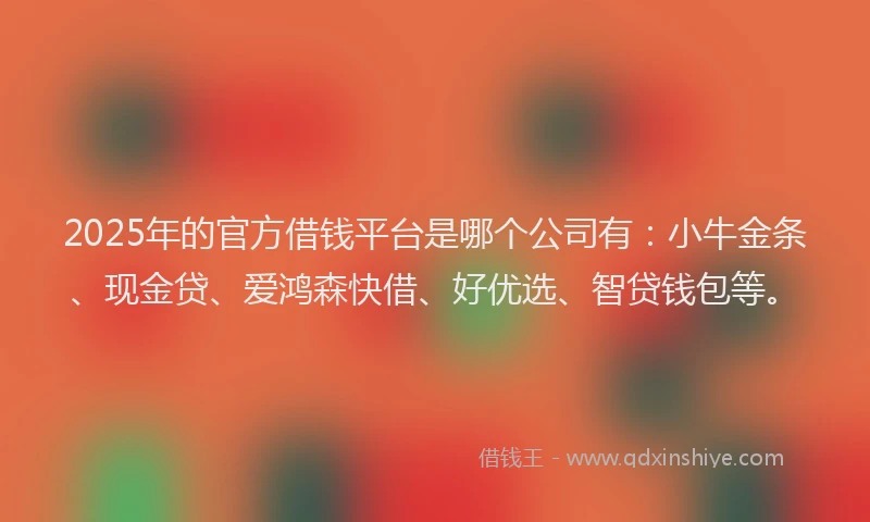 2025年的官方借钱平台是哪个公司有：小牛金条、现金贷、爱鸿森快借、好优选、智贷钱包等。