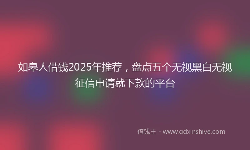 如皋人借钱2025年推荐，盘点五个无视黑白无视征信申请就下款的平台