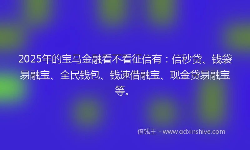 2025年的宝马金融看不看征信有：信秒贷、钱袋易融宝、全民钱包、钱速借融宝、现金贷易融宝等。