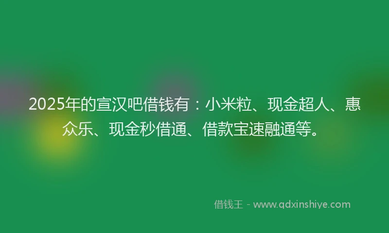 2025年的宣汉吧借钱有：小米粒、现金超人、惠众乐、现金秒借通、借款宝速融通等。