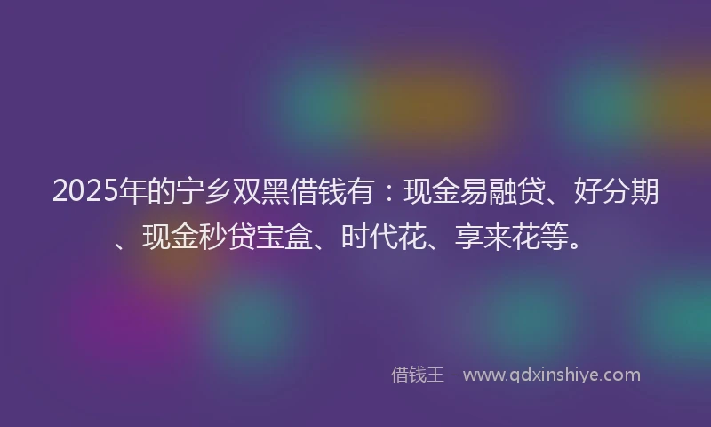 2025年的宁乡双黑借钱有：现金易融贷、好分期、现金秒贷宝盒、时代花、享来花等。