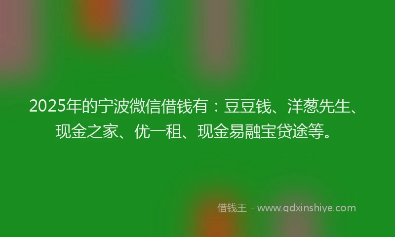 2025年的宁波微信借钱有：豆豆钱、洋葱先生、现金之家、优一租、现金易融宝贷途等。