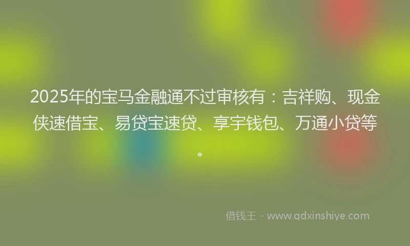 2025年的宝马金融通不过审核有：吉祥购、现金侠速借宝、易贷宝速贷、享宇钱包、万通小贷等。