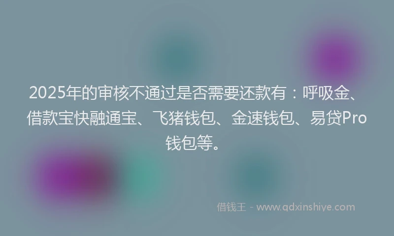 2025年的审核不通过是否需要还款有：呼吸金、借款宝快融通宝、飞猪钱包、金速钱包、易贷Pro钱包等。