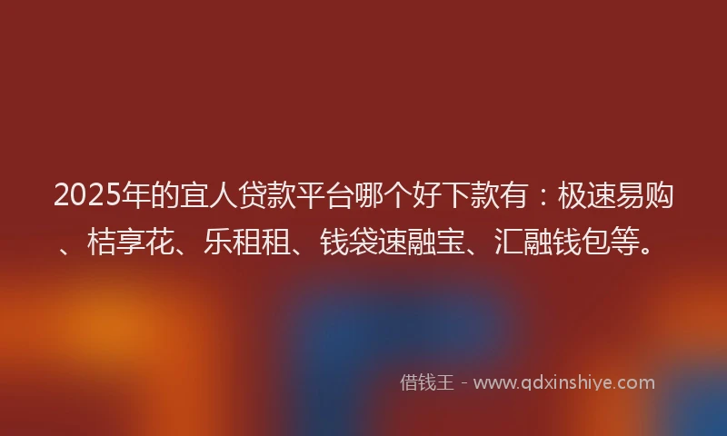 2025年的宜人贷款平台哪个好下款有：极速易购、桔享花、乐租租、钱袋速融宝、汇融钱包等。