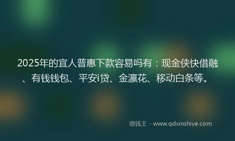 2025年的宜人普惠下款容易吗有：现金侠快借融、有钱钱包、平安i贷、金瀛花、移动白条等。