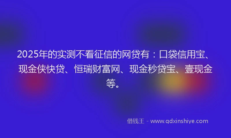 2025年的实测不看征信的网贷有：口袋信用宝、现金侠快贷、恒瑞财富网、现金秒贷宝、壹现金等。