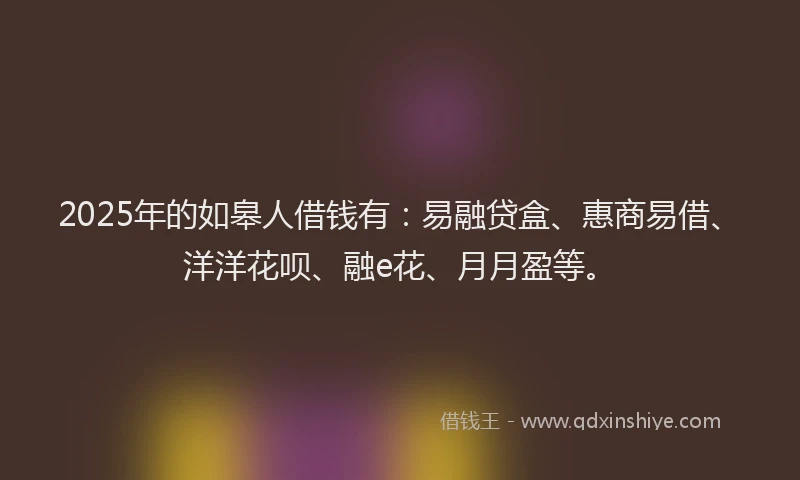 2025年的如皋人借钱有：易融贷盒、惠商易借、洋洋花呗、融e花、月月盈等。