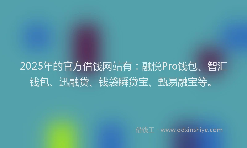2025年的官方借钱网站有：融悦Pro钱包、智汇钱包、迅融贷、钱袋瞬贷宝、甄易融宝等。