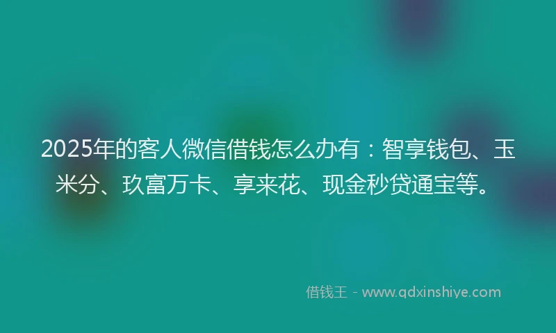 2025年的客人微信借钱怎么办有：智享钱包、玉米分、玖富万卡、享来花、现金秒贷通宝等。