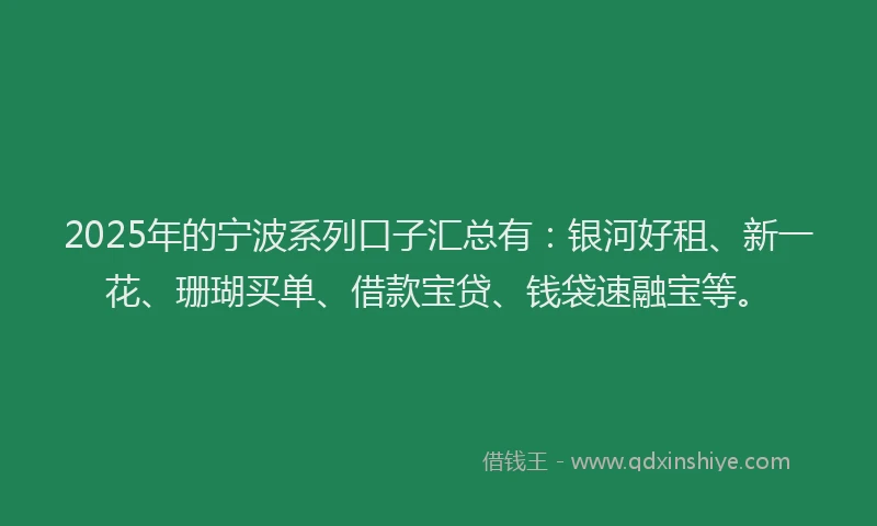 2025年的宁波系列口子汇总有：银河好租、新一花、珊瑚买单、借款宝贷、钱袋速融宝等。
