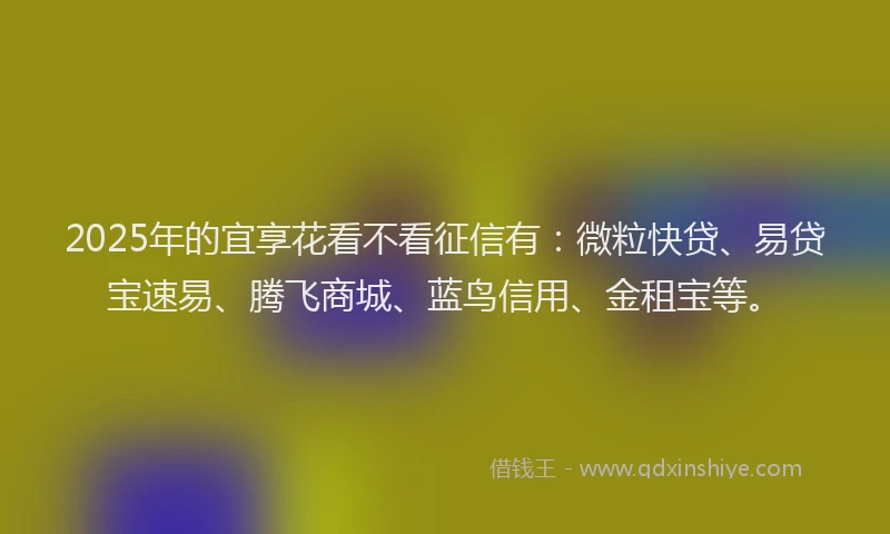 2025年的宜享花看不看征信有：微粒快贷、易贷宝速易、腾飞商城、蓝鸟信用、金租宝等。