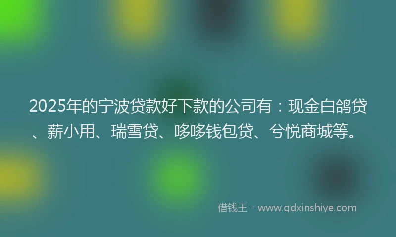 2025年的宁波贷款好下款的公司有：现金白鸽贷、薪小用、瑞雪贷、哆哆钱包贷、兮悦商城等。