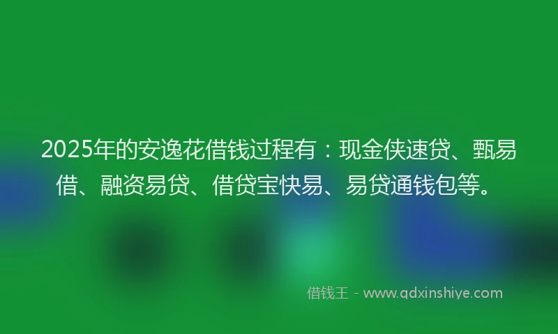 2025年的安逸花借钱过程有：现金侠速贷、甄易借、融资易贷、借贷宝快易、易贷通钱包等。