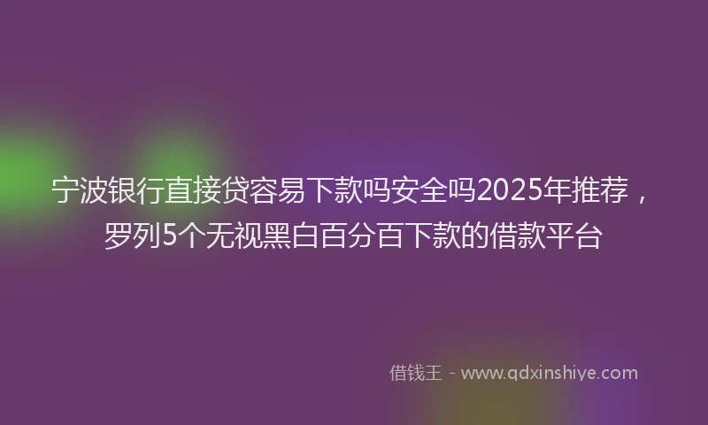 宁波银行直接贷容易下款吗安全吗2025年推荐，罗列5个无视黑白百分百下款的借款平台