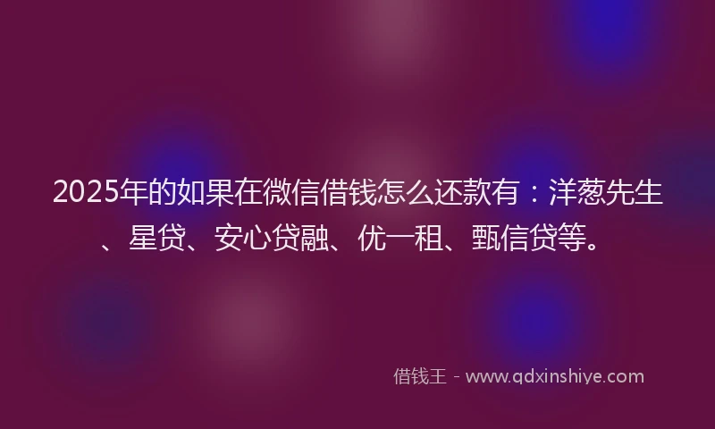 2025年的如果在微信借钱怎么还款有：洋葱先生、星贷、安心贷融、优一租、甄信贷等。