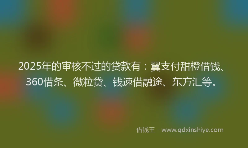 2025年的审核不过的贷款有：翼支付甜橙借钱、360借条、微粒贷、钱速借融途、东方汇等。