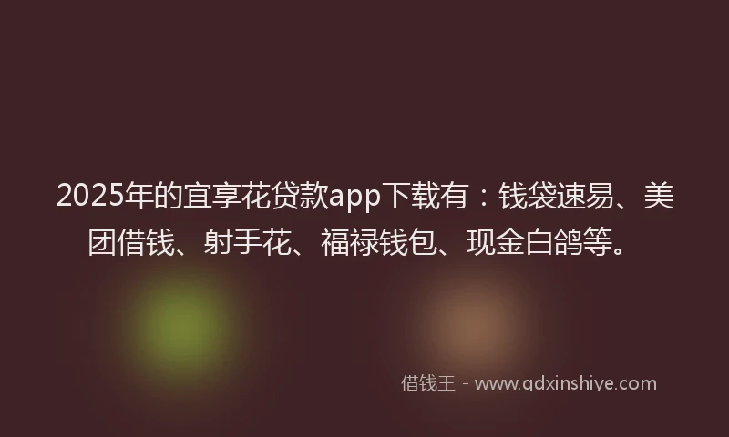 2025年的宜享花贷款app下载有：钱袋速易、美团借钱、射手花、福禄钱包、现金白鸽等。