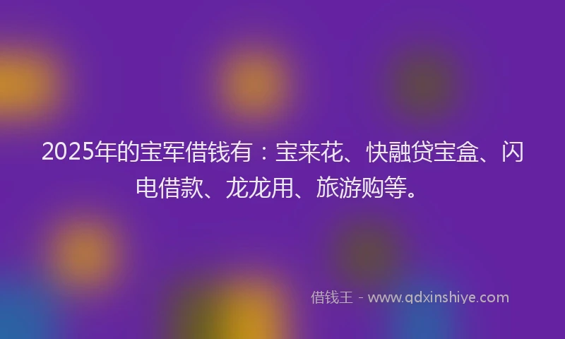 2025年的宝军借钱有：宝来花、快融贷宝盒、闪电借款、龙龙用、旅游购等。