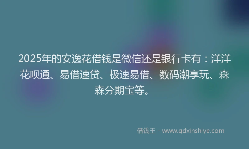 2025年的安逸花借钱是微信还是银行卡有：洋洋花呗通、易借速贷、极速易借、数码潮享玩、森森分期宝等。