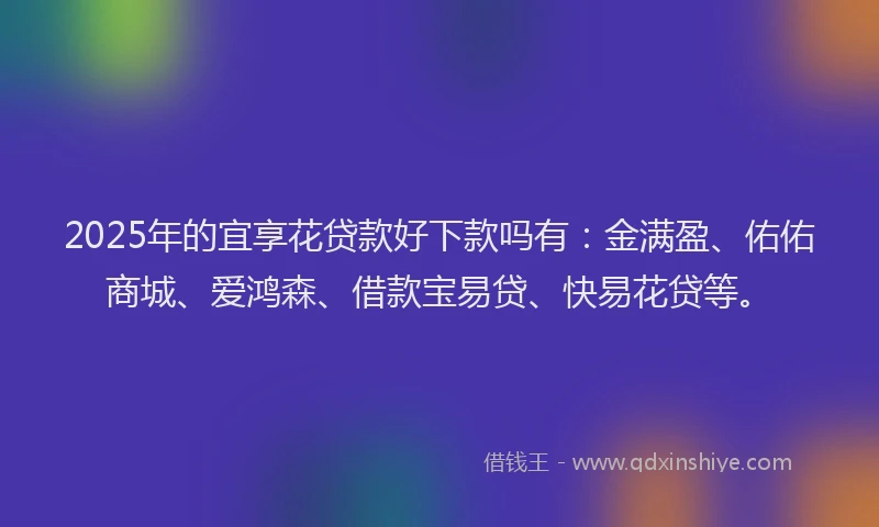 2025年的宜享花贷款好下款吗有：金满盈、佑佑商城、爱鸿森、借款宝易贷、快易花贷等。