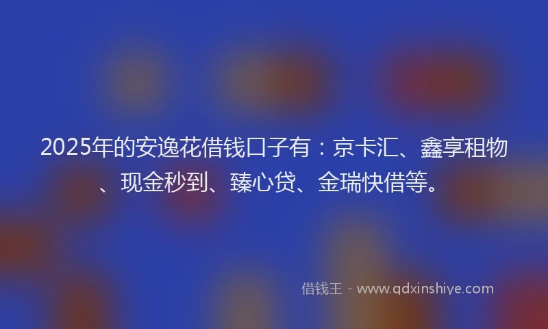 2025年的安逸花借钱口子有：京卡汇、鑫享租物、现金秒到、臻心贷、金瑞快借等。