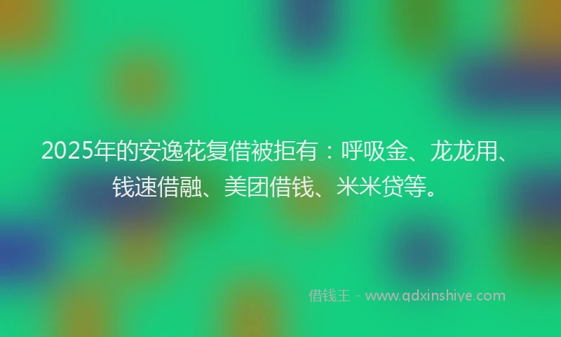 2025年的安逸花复借被拒有：呼吸金、龙龙用、钱速借融、美团借钱、米米贷等。