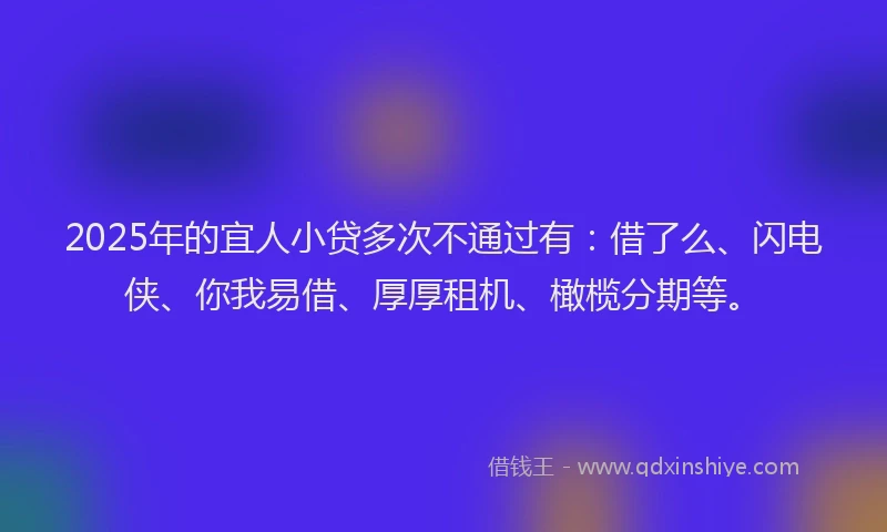 2025年的宜人小贷多次不通过有：借了么、闪电侠、你我易借、厚厚租机、橄榄分期等。