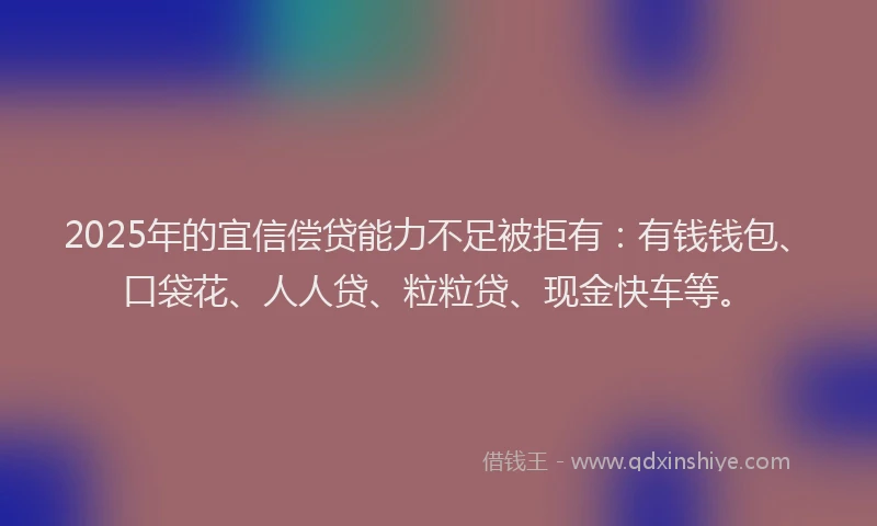 2025年的宜信偿贷能力不足被拒有：有钱钱包、口袋花、人人贷、粒粒贷、现金快车等。