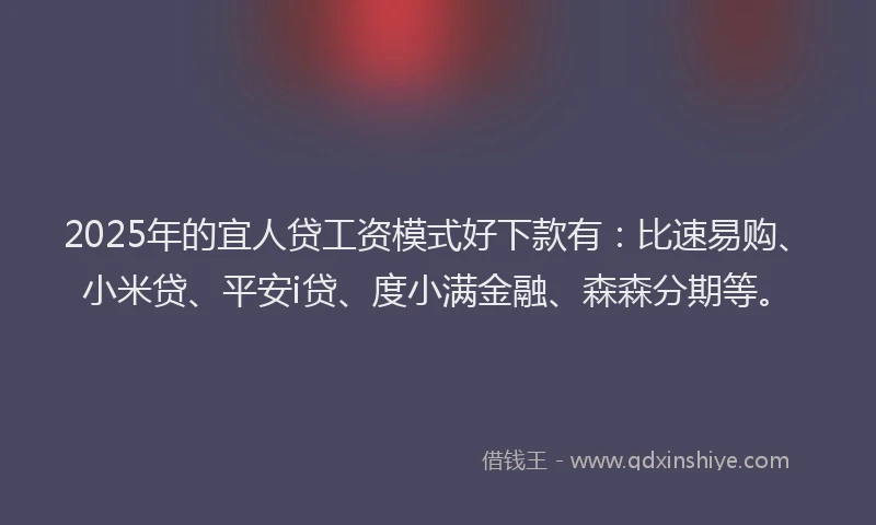 2025年的宜人贷工资模式好下款有：比速易购、小米贷、平安i贷、度小满金融、森森分期等。
