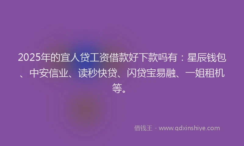 2025年的宜人贷工资借款好下款吗有：星辰钱包、中安信业、读秒快贷、闪贷宝易融、一姐租机等。