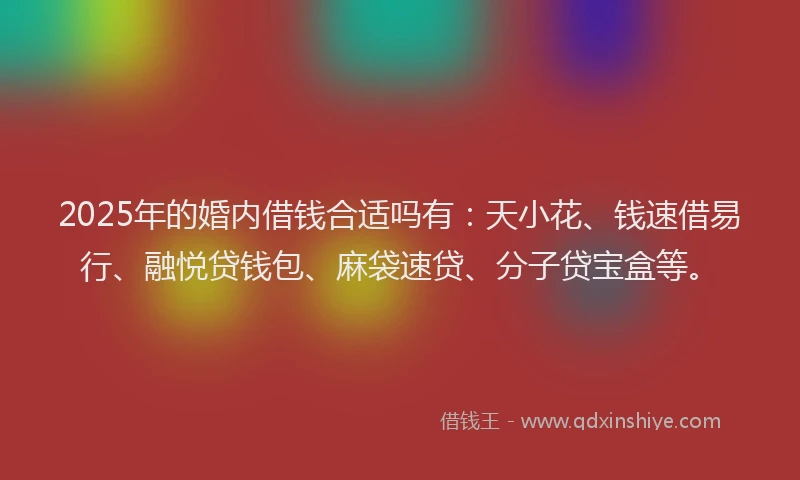 2025年的婚内借钱合适吗有：天小花、钱速借易行、融悦贷钱包、麻袋速贷、分子贷宝盒等。