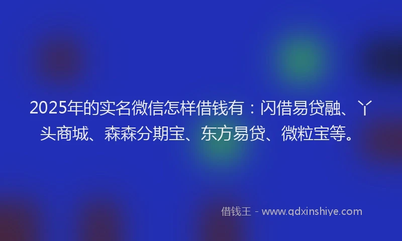 2025年的实名微信怎样借钱有：闪借易贷融、丫头商城、森森分期宝、东方易贷、微粒宝等。