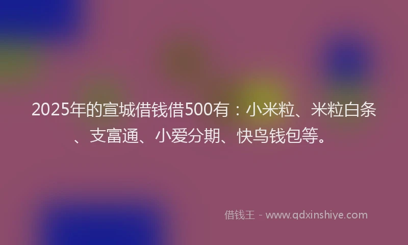 2025年的宣城借钱借500有：小米粒、米粒白条、支富通、小爱分期、快鸟钱包等。
