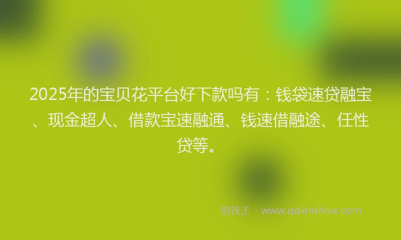 2025年的宝贝花平台好下款吗有：钱袋速贷融宝、现金超人、借款宝速融通、钱速借融途、任性贷等。