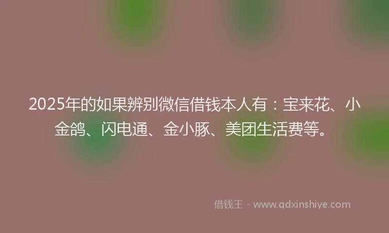 2025年的如果辨别微信借钱本人有：宝来花、小金鸽、闪电通、金小豚、美团生活费等。