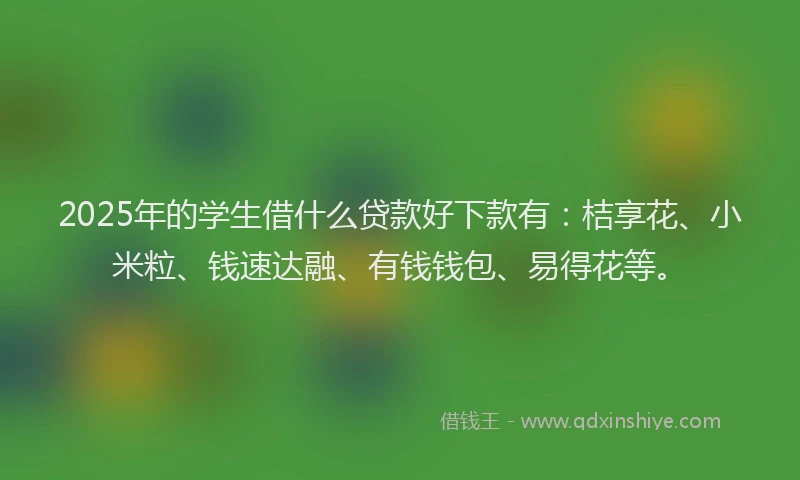 2025年的学生借什么贷款好下款有：桔享花、小米粒、钱速达融、有钱钱包、易得花等。