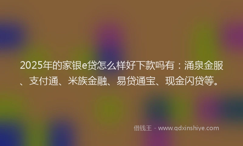 2025年的家银e贷怎么样好下款吗有：涌泉金服、支付通、米族金融、易贷通宝、现金闪贷等。