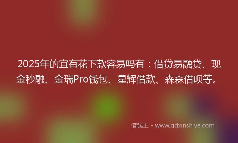 2025年的宜有花下款容易吗有：借贷易融贷、现金秒融、金瑞Pro钱包、星辉借款、森森借呗等。