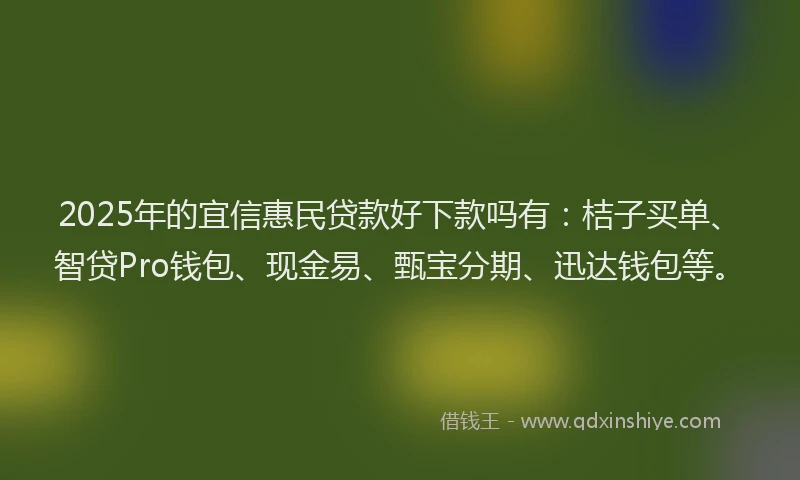 2025年的宜信惠民贷款好下款吗有：桔子买单、智贷Pro钱包、现金易、甄宝分期、迅达钱包等。