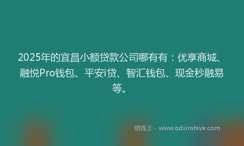 2025年的宜昌小额贷款公司哪有有：优享商城、融悦Pro钱包、平安i贷、智汇钱包、现金秒融易等。