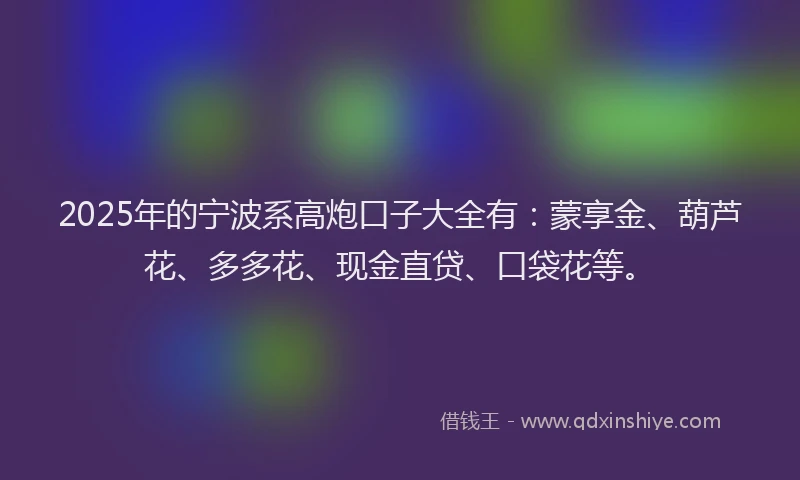 2025年的宁波系高炮口子大全有：蒙享金、葫芦花、多多花、现金直贷、口袋花等。